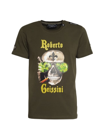 Roberto Geissini Plant Skull T-Shirt Khaki Unisex