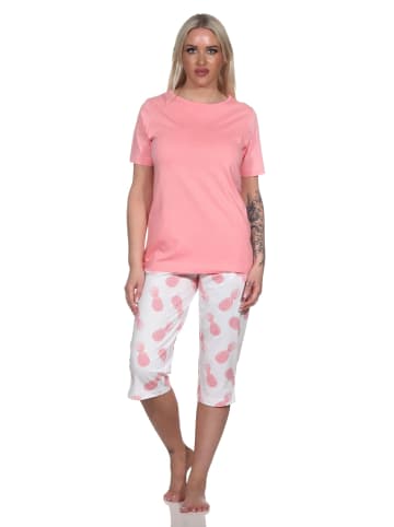 NORMANN Kurzarm Pyjama Schlafanzug Caprihose Homewear und Ananas in rosa