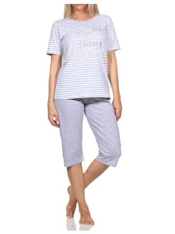 NORMANN Kurzarm Schlafanzug Pyjama Bündchen Streifen - 85056 in grau