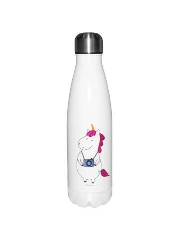Mr. & Mrs. Panda Wasserflasche Einhorn Fotograf ohne Spruch in Weiß