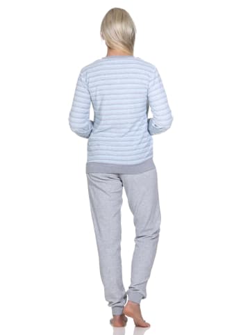 NORMANN Frottee Schlafanzug langarm Pyjama Bündchen - 82748 in hellblau