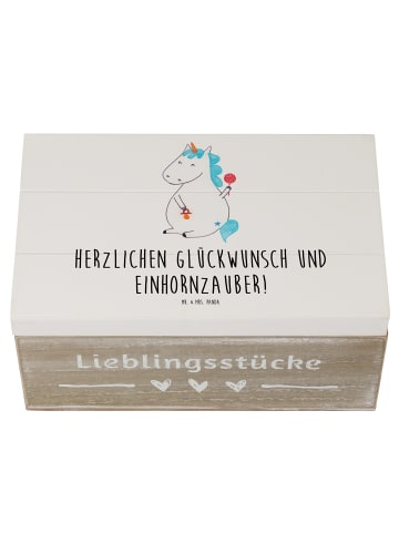 Mr. & Mrs. Panda Truhe Einhorn Baby mit Spruch in Weiß