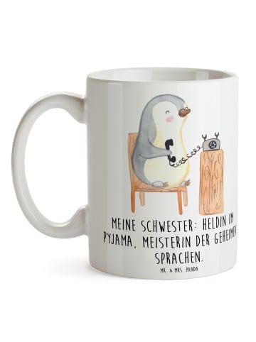 Mr. & Mrs. Panda Haferl Schwester Heldin mit Spruch in Weiß