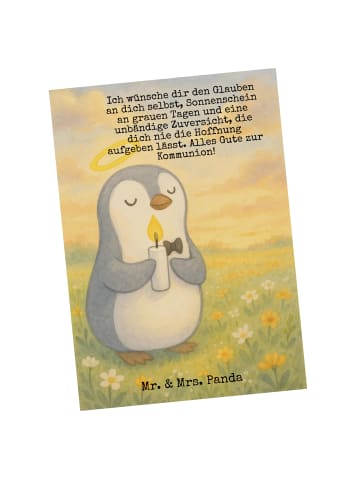 Mr. & Mrs. Panda Postkarte Pinguin Kommunion Design mit Spruch in Weiß
