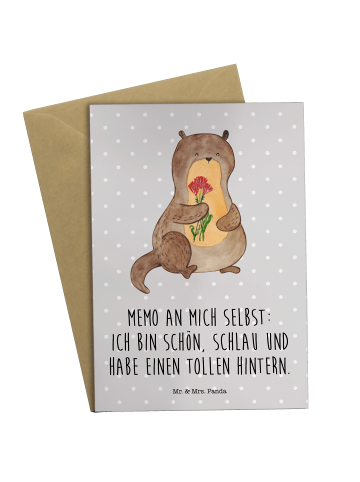 Mr. & Mrs. Panda Klappkarte Otter Blumenstrauß mit Spruch in Grau Pastell