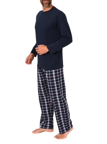 NORMANN Schlafanzug lang Pyjama FlanellHose Karo - 88198 in navy