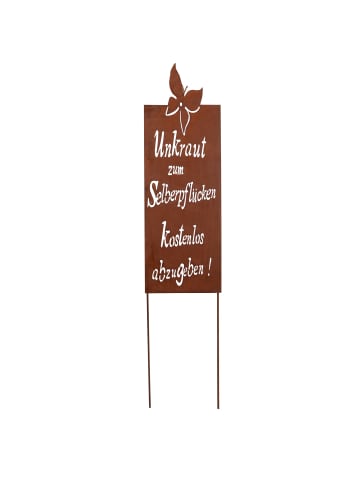 UNUS Gartenschild Rost Unkraut Spruch in Braun