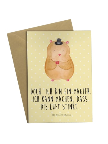 Mr. & Mrs. Panda Grußkarte Hamster Hut mit Spruch in Gelb Pastell