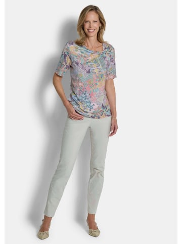 GOLDNER Kurzgröße:  Cityshirt mit Knoten-Detail in salbei / rosé / gemustert