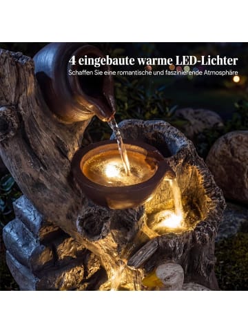 COSTWAY Gartenbrunnen mit Pumpe & LED Beleuchtung 30 x 27 x 57 cm in Grau