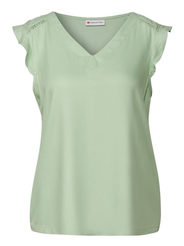 Street One V-Neck Top mit Häkeldetails in Grün