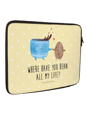 Mr. & Mrs. Panda Laptop Tasche Kaffee Bohne mit Spruch in Gelb Pastell