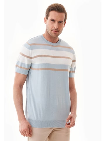 Organication T-Shirt "MOR15951" in Blaudunst/Beige/Cremeweiß