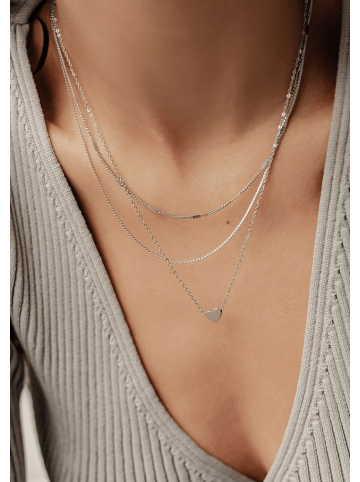 Hey Happiness Layering Halskette Set Edeletstahl in Silber - (L) 40-48 cm, 46-51 cm