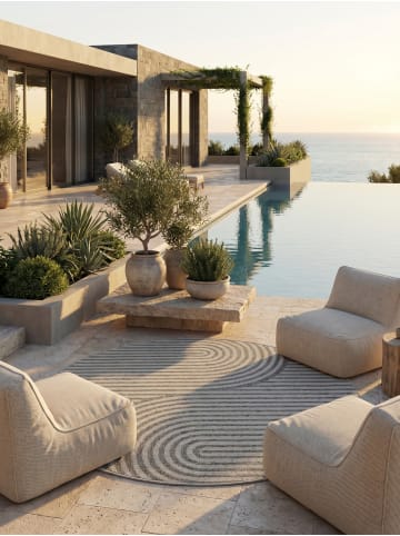 KADIMA DESIGN Outdoorteppich Boho Wetterfest UV-beständig Waschbar in Grau