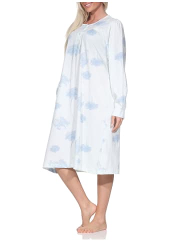 NORMANN Langarm Nachthemd klassische Design Knopfleiste am Hals - 87415 in hellblau1