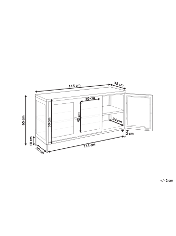Beliani Vitrine NEWPORT in Weiß - (W) 115 x (H) 65 x (L) 35 cm