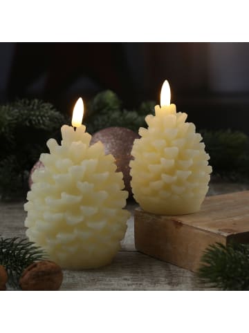MARELIDA LED Kerze Tannenzapfen Echtwachs H: 13cm in creme