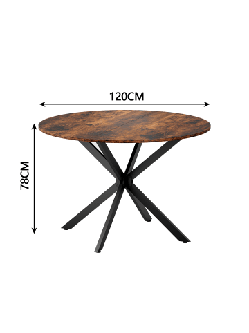 ABRIHOME Esstisch in Vintagebraun Schwarz mit X Füßen Ø120 cm Industrialstil