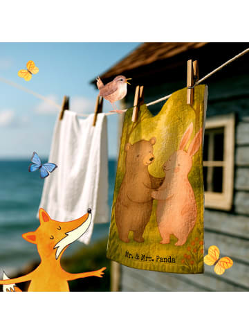 Mr. & Mrs. Panda Gästehandtuch Bär und Hase Umarmen Design ohne ... in Weiß