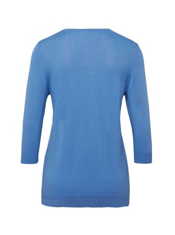 GOLDNER Kurzgröße:  Rundhalspullover Sommer-Strickpullover, Ajourmuster in jeansblau