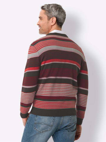 Sieh an! V-Ausschnitt-Pullover in dunkelrot-graphit-gemustert