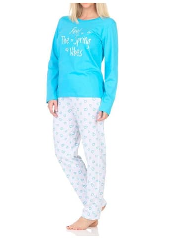 NORMANN Schlafanzug langarm Pyjama Pyjamahose Herz print - 84807 in hellblau