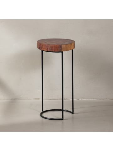 KADIMA DESIGN Beistelltisch AKOLA Massiv-Holz Wohnzimmer-Tisch Metallbeine in Massivholz