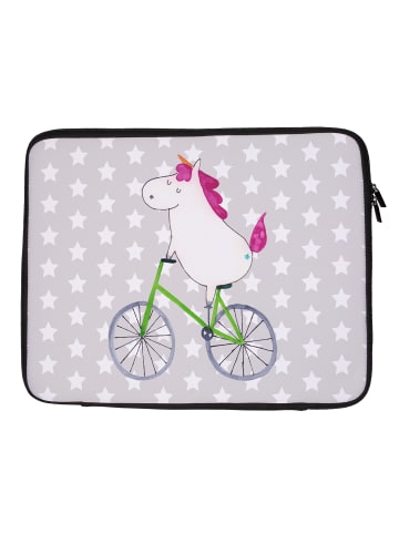 Mr. & Mrs. Panda Notebook Tasche Einhorn Radfahrer ohne Spruch in Grau Pastell