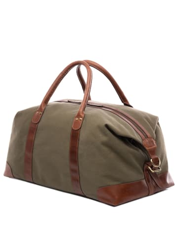SID & VAIN Reisetasche Canvas & Leder echt Leder Weekender groß olive-braun in blau