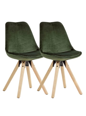 KADIMA DESIGN 2er Set Esszimmerstühle mit Samtbezug und Holzbeinen, skandinavisches Design in Grün