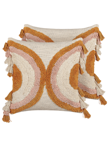 Beliani 2er-Set Dekokissen LABLAB in Bunt/Orange/Beige