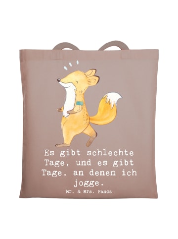 Mr. & Mrs. Panda Jutebeutel Fuchs Joggen mit Spruch in Braun Pastell
