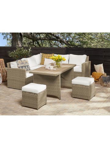 Beliani Gartentisch Set BARDI in Weiß/Braun - (W) 198 x (H) 89 x (L) 160 cm linksseitig