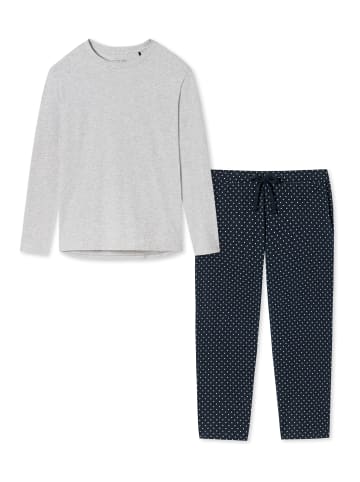 Schiesser Schlafanzug Cotton in Blau gepunktet / Grau