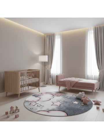 KADIMA DESIGN Kinderteppich Waschbar Bär LAGO Strapazierfähig OEKO-TEX Kinderzimmer in Pink