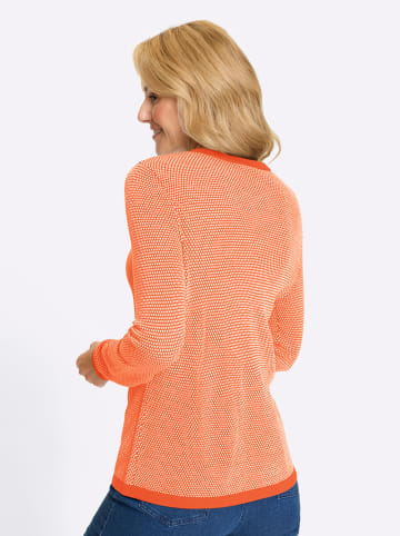 Sieh an! Rundhalspullover in papaya-ecru-gemustert