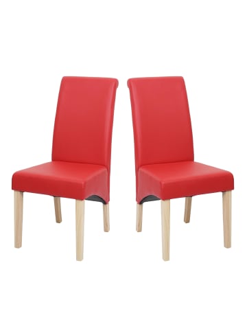 MCW 2er-Set Esszimmerstuhl Cesena, Kunstleder matt, rot, helle Füße