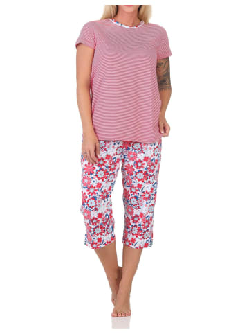 NORMANN Kurzarm Schlafanzug Capri Pyjama Streifen 125 204 836 in rot