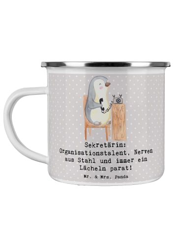 Mr. & Mrs. Panda Tasse Sekretärin Heldin mit Spruch in Grau Pastell