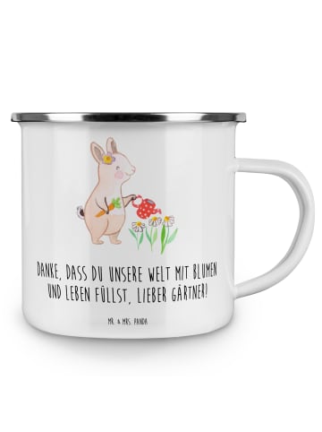 Mr. & Mrs. Panda Emaille Becher Gärtner Dankeschön mit Spruch in Weiß