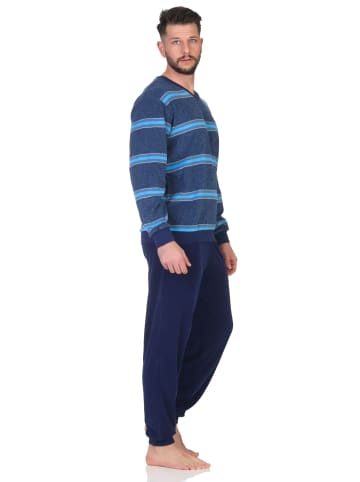 NORMANN Langarm Schlafanzug Frottee Stretch Pyjama Bündchen - 86827 in hellblau