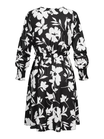 Cloud5ive Cloud5ive Longsleeve wrap-look Dress with flower print and tie belt in beige/black