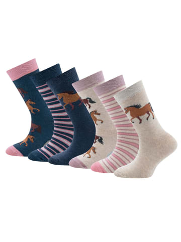 ewers 6er-Set Socken 6er Pack Pferde in blau-beige meliert