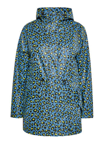 Schmuddelwedda Damen Plus Size Regenjacke in Stahlblau Limette Leo