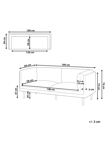 Beliani 2-Sitzer Sofa VORGOD in Grün/Schwarz - (W) 180 x (H) 76 x (L) 84 cm