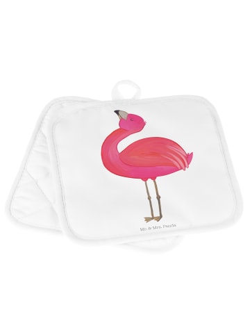 Mr. & Mrs. Panda 2er Set Topflappen  Flamingo Stolz ohne Spruch in Weiß