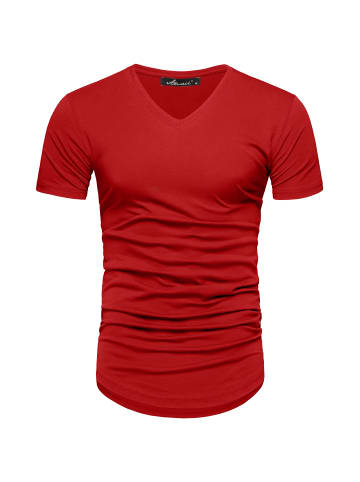 Amaci&Sons Basic Oversize T-Shirt mit V-Ausschnitt BELLEVUE in Rot