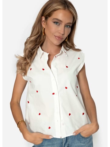 SASSYCLASSY Ärmellose Bluse mit roter Herzstickerei in Weiß