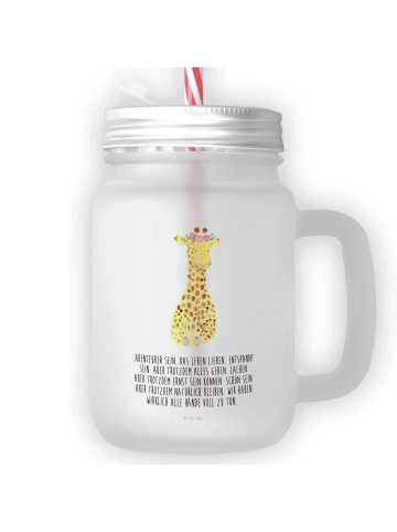 Mr. & Mrs. Panda Glas Für Smoothies Giraffe Blumenkranz mit Spruch in Transparent